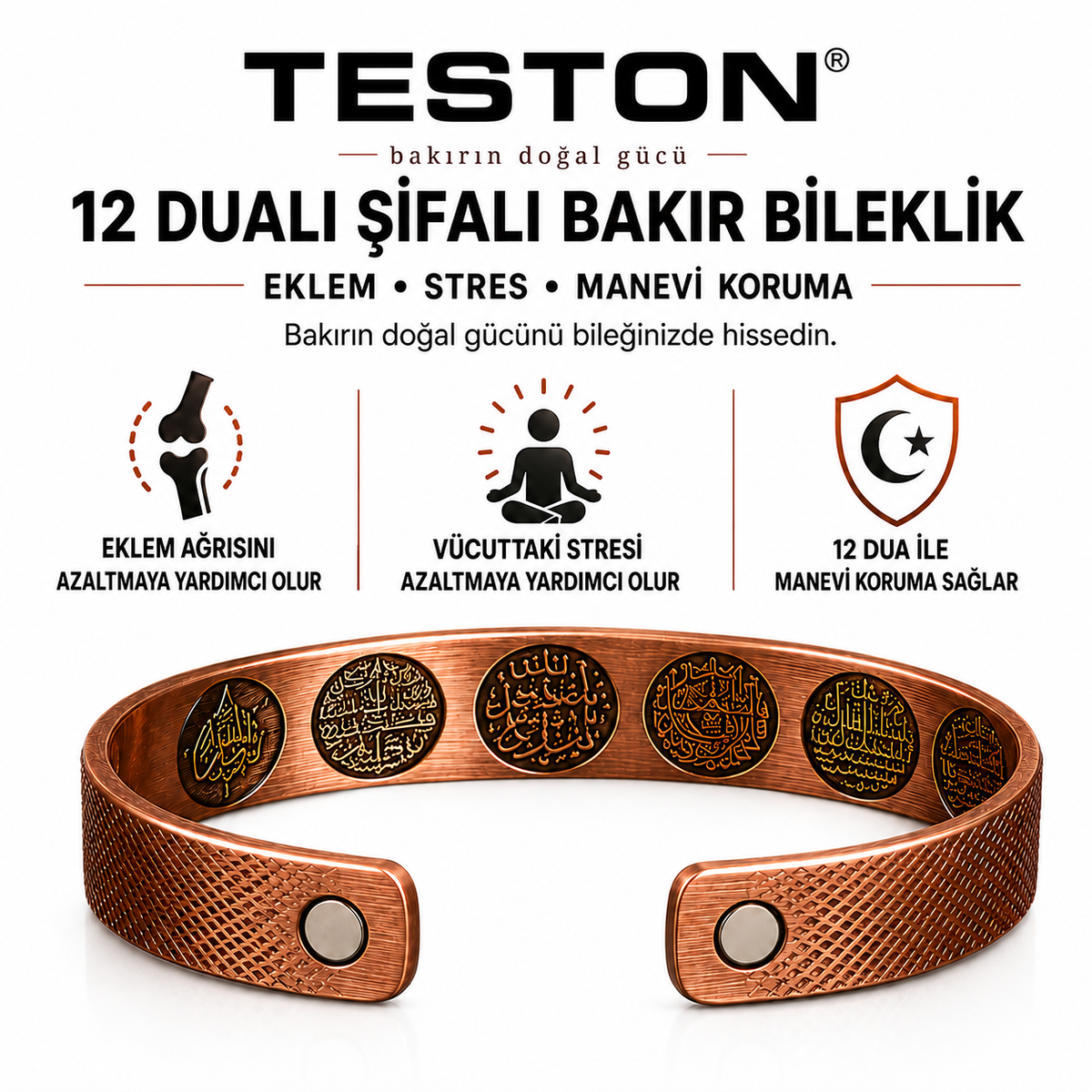 Teston 12 Dualı Şifalı Manyetik Bakır Bileklik