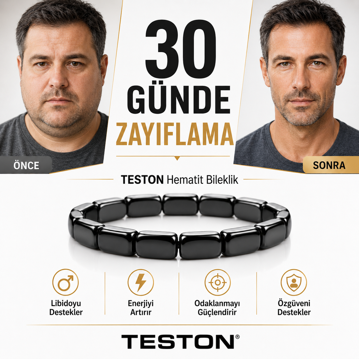 TESTON® Hematit Erkek Bilekliği