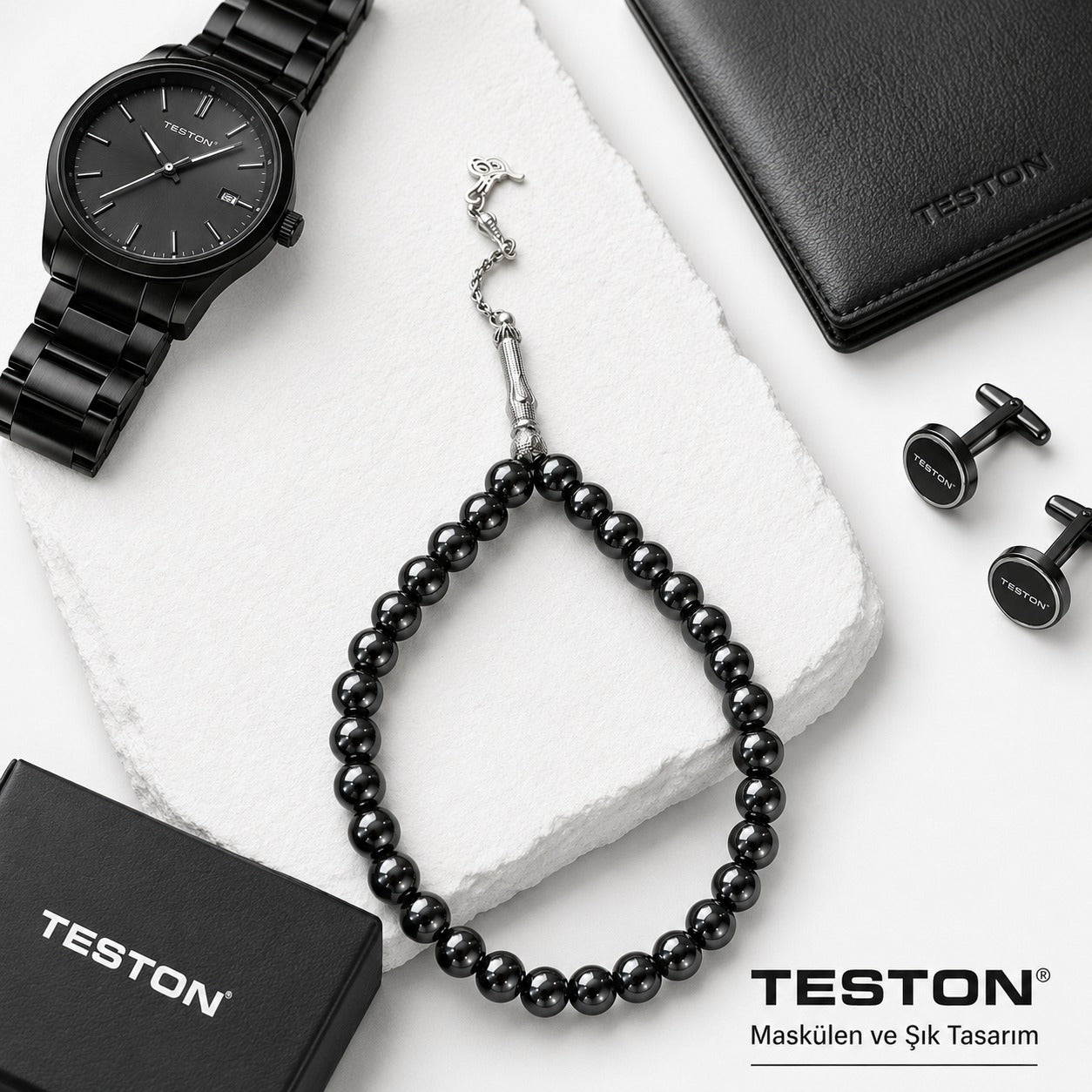 TESTON® Premium Hematit Taşlı Erkek Tesbih