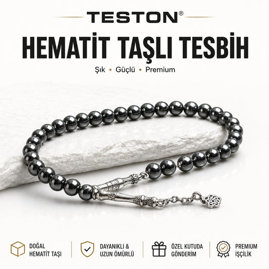 TESTON® Premium Hematit Taşlı Erkek Tesbih