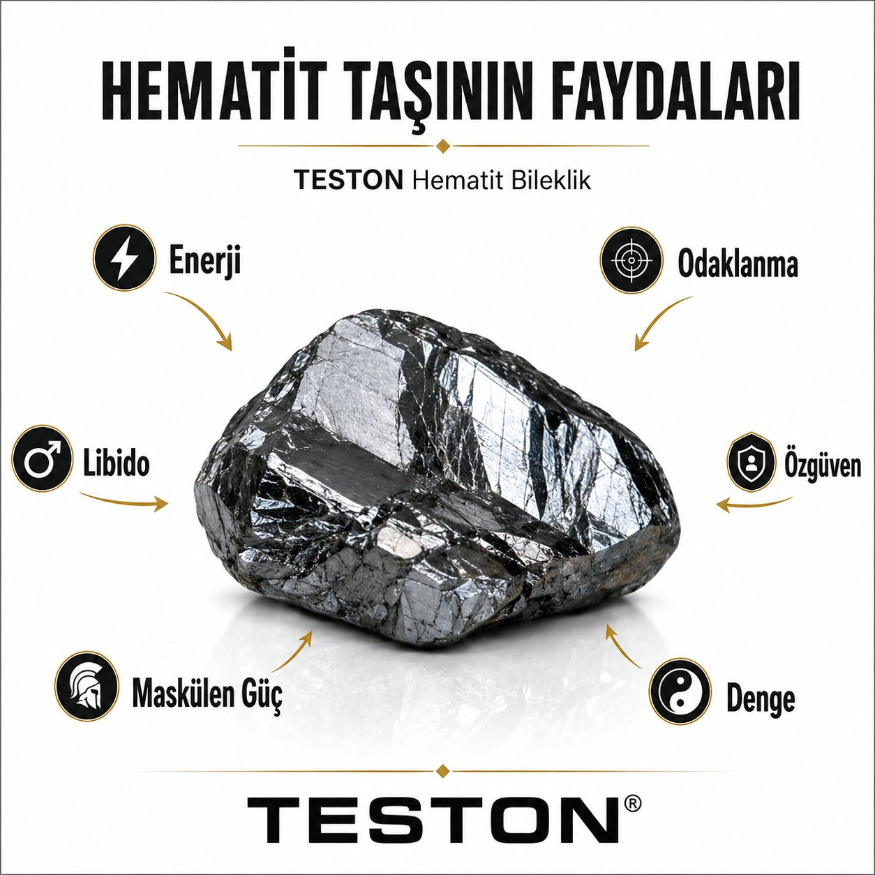 TESTON® Hematit Erkek Bilekliği